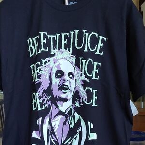 Beetlejuice -Black and White Short Sleeve Tee with Graphic Design